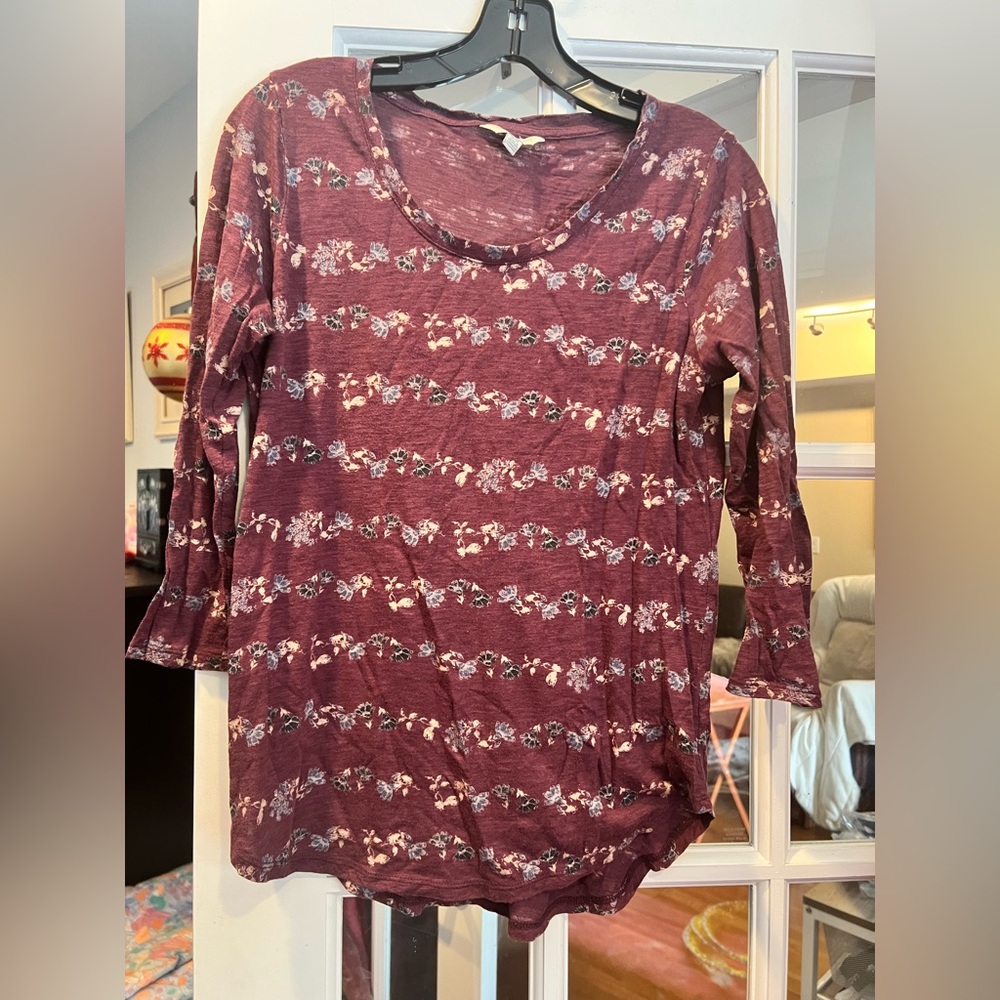 Lucky Brand Burgundy Floral Long Sleeve Top